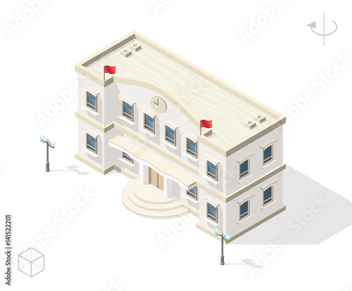 Isometric High Quality City Element with 45 Degrees Shadows on White Background . Town Hall