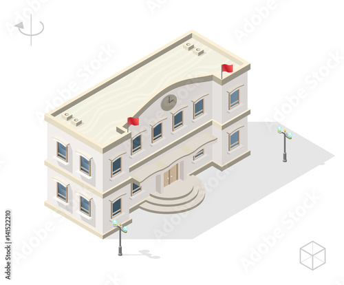 Isometric High Quality City Element with 45 Degrees Shadows on White Background . Town Hall