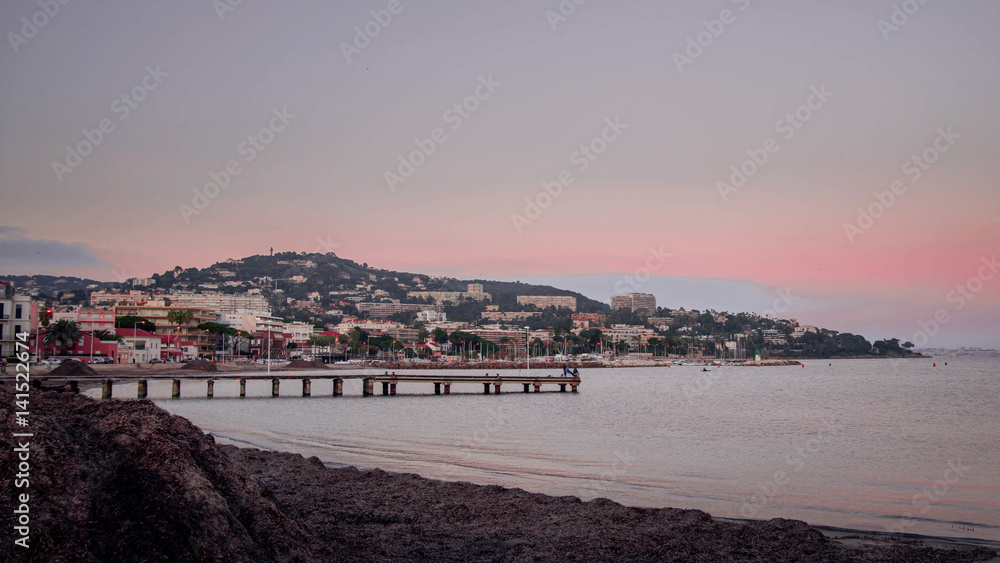 picturesque sunset on the beach in Cannes