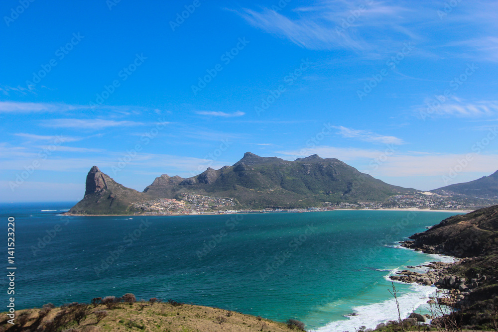 View of Hout Bay from Lookout Point on Chapman's Peak in Cape Town, South Africa