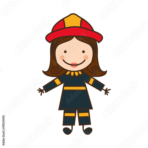 happy woman firefighter icon, vector illustration design