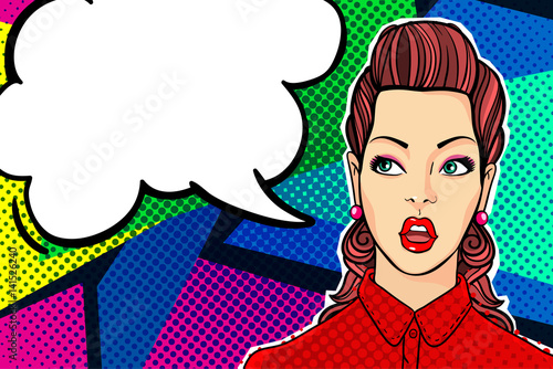 Woman face in pop art style.