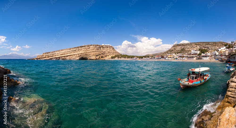 Matala beach and lagoon panorama Crete  Greece