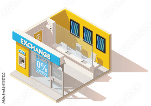 Vector isometric low poly currency exchange