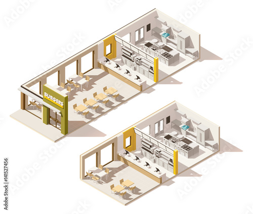 Vector isometric low poly fast food restaurant