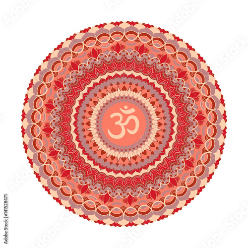 Om symbol with hand drawn mandala.