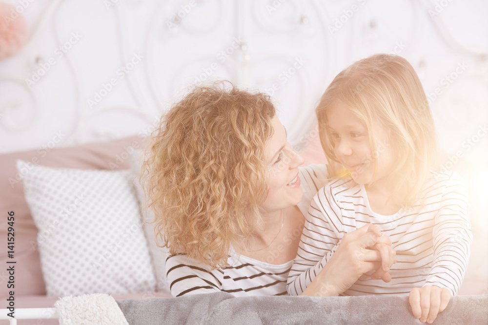 Mother talking with daughter Mother talking with daughter