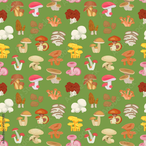 Edible mushroom seamless pattern. Flat icons. Vector illustration.