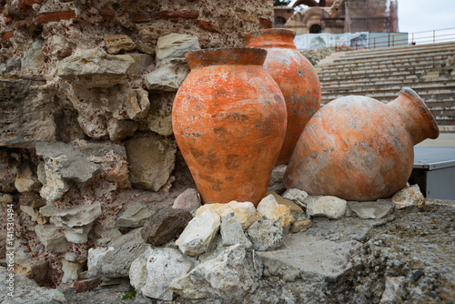 Ancient pots. The Church of Christ Pantocrator is a medieval Eastern Orthodox church in the Bulgarian town Nesebar. 