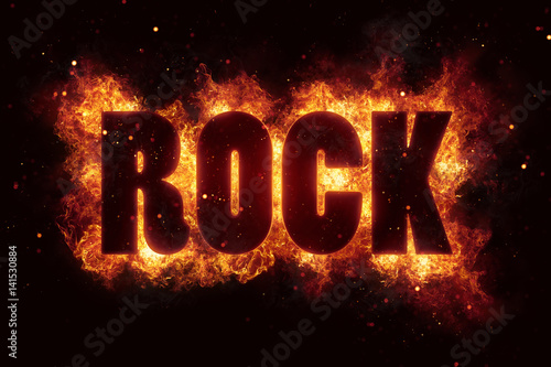 hardrock rock music text on fire flames explosion