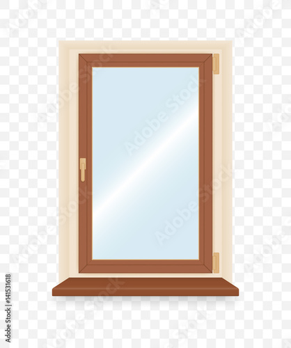 Realistic wooden plastic window. Vector illustration.