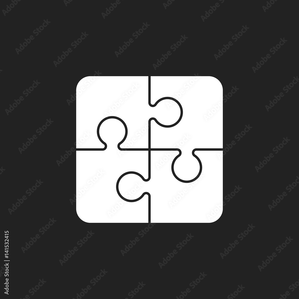 Puzzle icon. Flat vector illustration. Puzzle game sign symbol with shadow on black background.