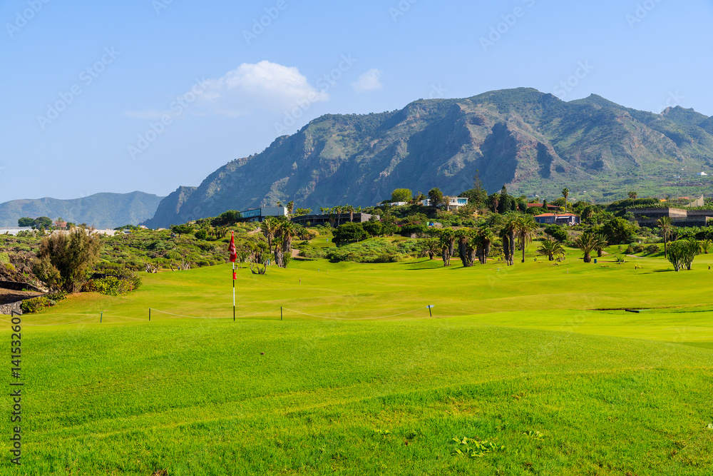 Green lawn of a golf course in nothern part of Tenerife island, Spain