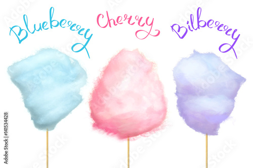 Berry-Flavored Cotton Candy on Stick Illustration