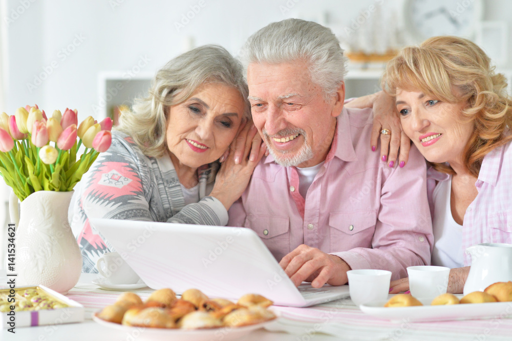 Elderly people using a laptop