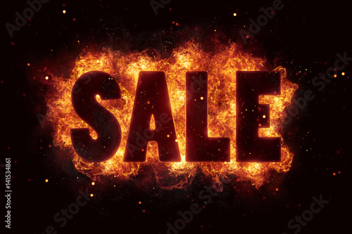 Sale price deal text on fire flames explosion burning