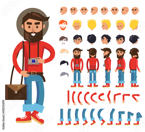 Cartoon Hipster Man Character Vector Constructor