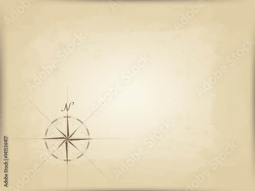 old map on parchment. vector. drawing compass with the edge
