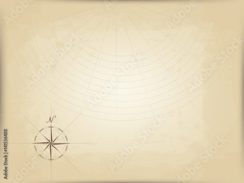 old map on parchment. vector. compass graphic from the edge. navigation markup