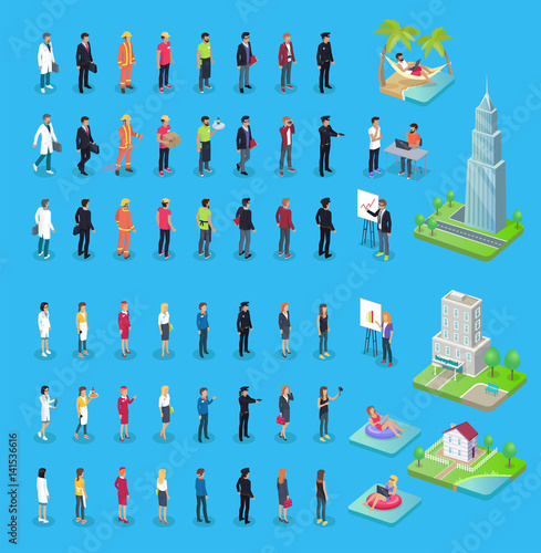 People of Various Professions and Buildings Set