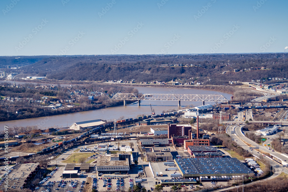 View of the Ohio River from the Carew Tower observation deck in downtown Cincinnati