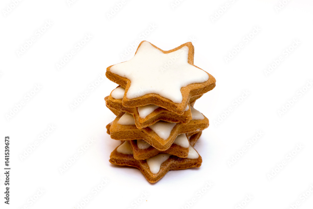 
Cookies in the shape of a star on a white background