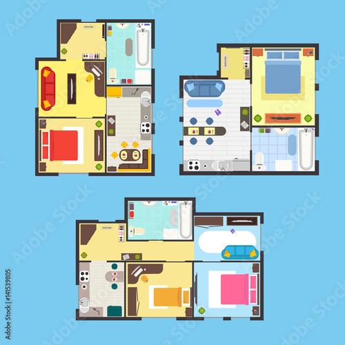 Apartment Plan with Furniture Set. Vector