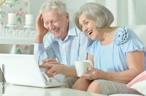 Elderly couple with a laptop