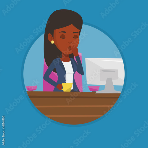 Tired employee working in office.