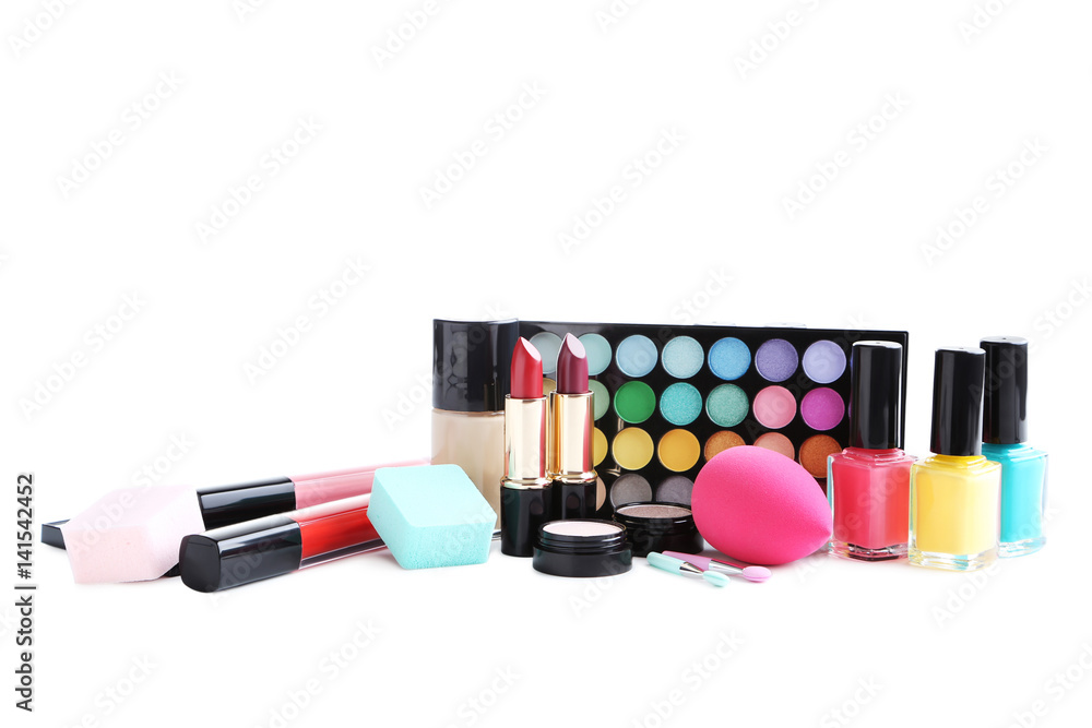 Different makeup cosmetics isolated on a white background Different makeup cosmetics isolated on a white background