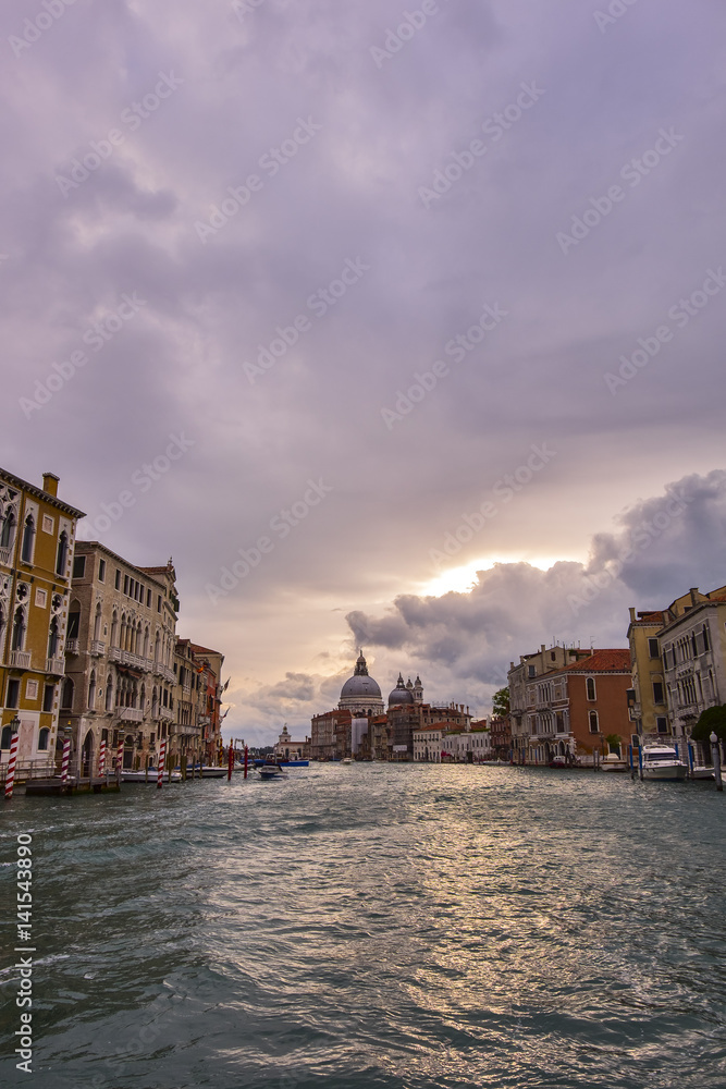 Naklejka premium View from Grand Canal and Basilica Santa Maria della Salute and cruise ship, Venice, Italy