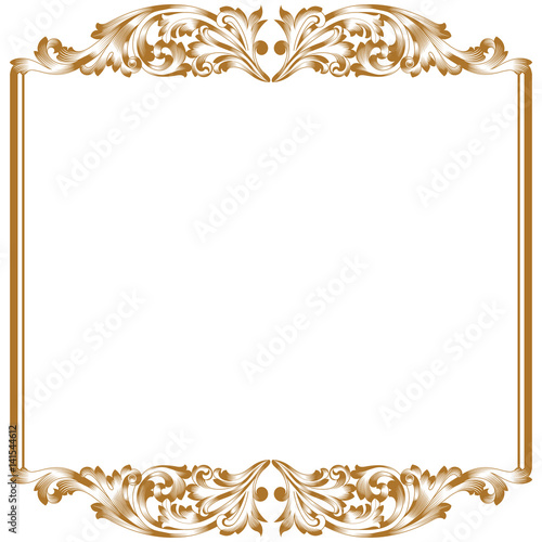 Golden vintage border frame engraving with retro ornament pattern in antique baroque style decorative design. Vector.