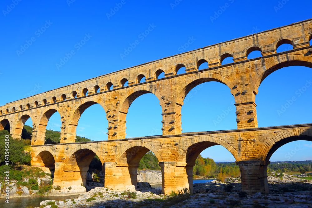 Ancient Roman Aqueduct, the Pont Du Gard, France.