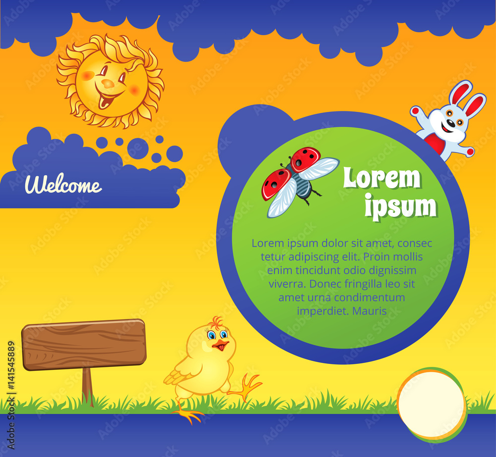 Fototapeta premium Orange Cartoon Kid Template