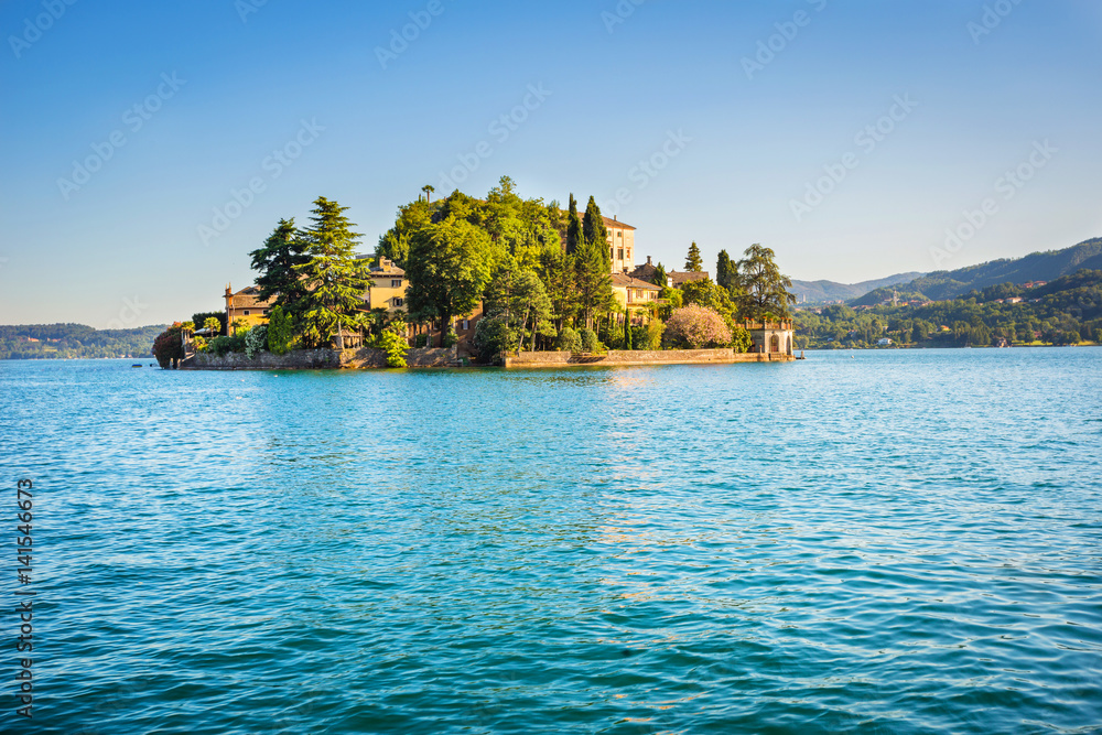 Lake Orta with the island of San Giulio, Italy
