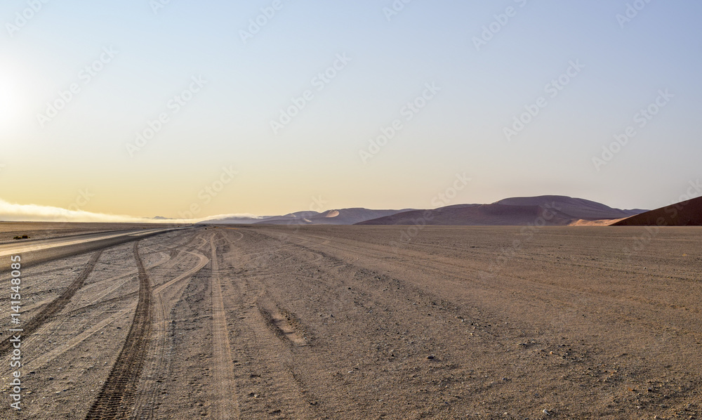 dirt road in Namibia at evening time