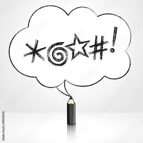 Black Pencil Drawing Swearing Icons Fluffy Cloud Speech Balloon.