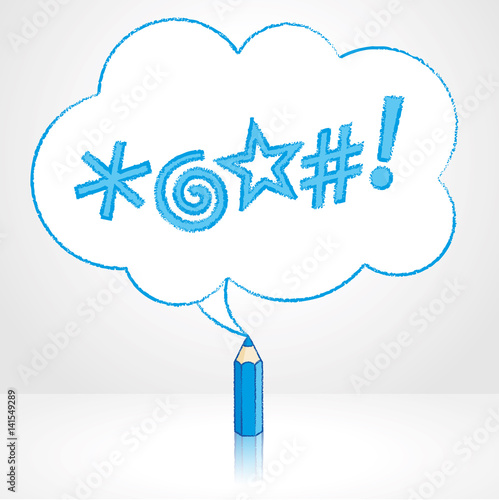 Blue Pencil Drawing Swearing Icons Fluffy Cloud Speech Balloon