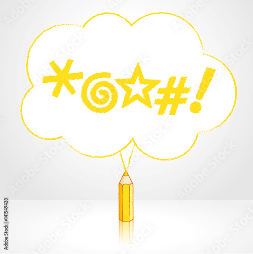Yellow Pencil Drawing Swearing Icons Fluffy Cloud Speech Balloon