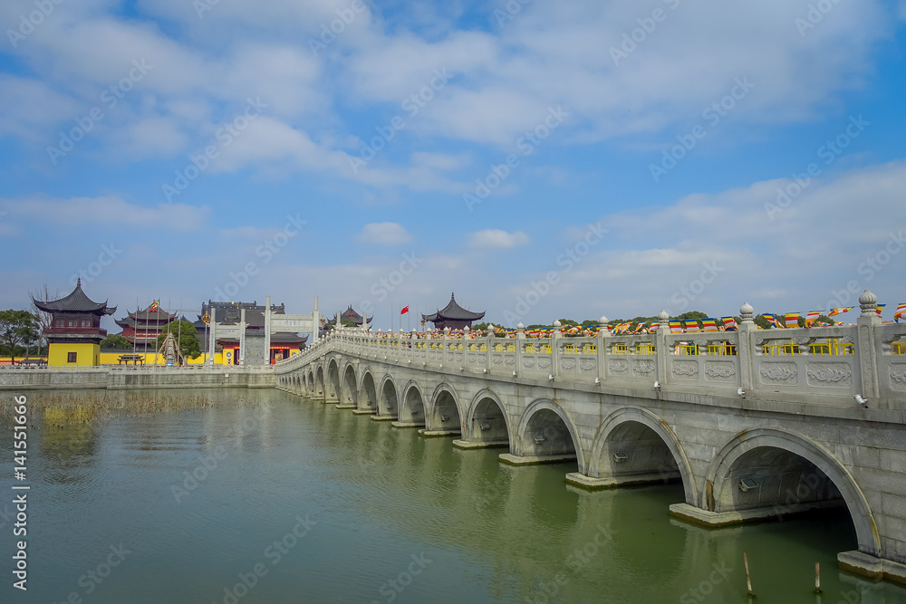 CHONGYUANG TEMPLE, CHINA: Walking around peaceful temple complex, beautiful buildings, architecture and some green trees CHONGYUANG TEMPLE, CHINA: Walking around peaceful temple complex, beautiful buildings, architecture and some green trees