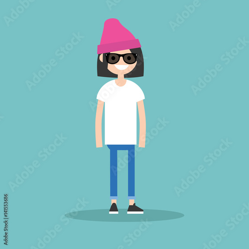 Young character wearing sunglasses / editable flat vector illustration, clip art