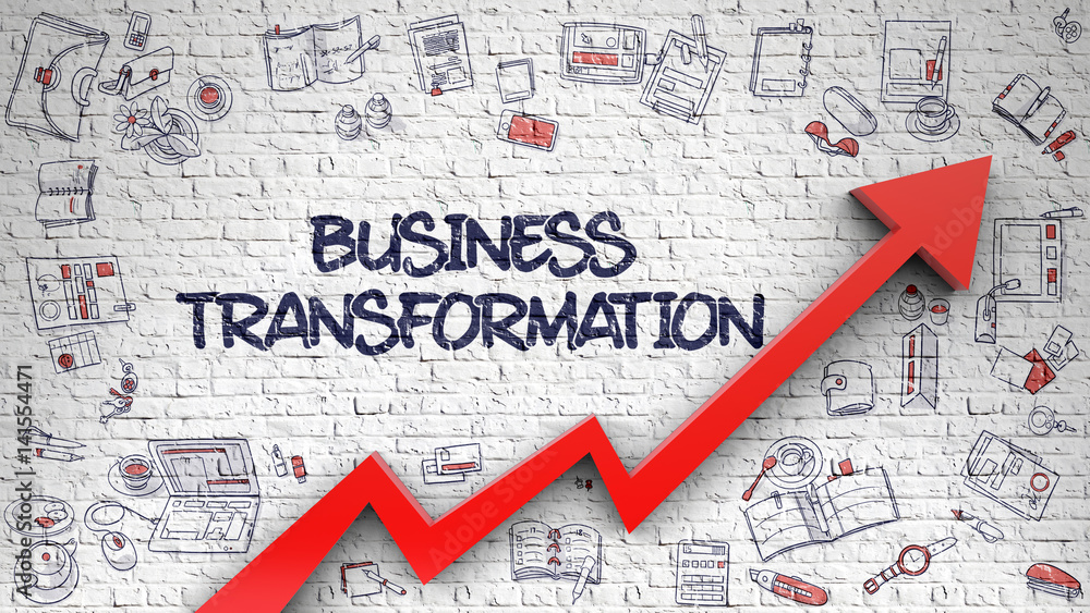 Business Transformation Drawn on White Brickwall. 3d. Business Transformation Drawn on White Brickwall. 3d.