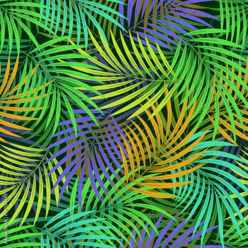 Seamless pattern of bright colorful foliage of tropical plants.