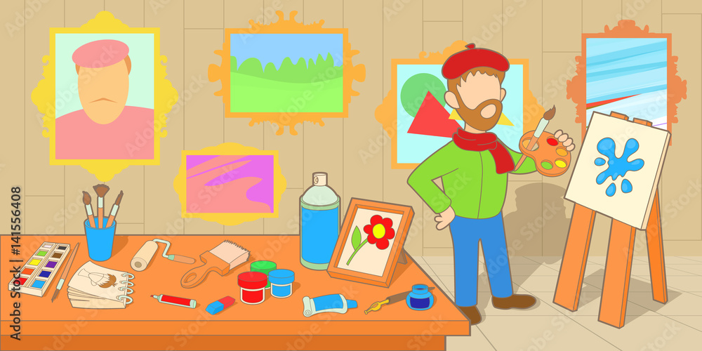 Artist horizontal banner workshop, cartoon style Artist horizontal banner workshop, cartoon style