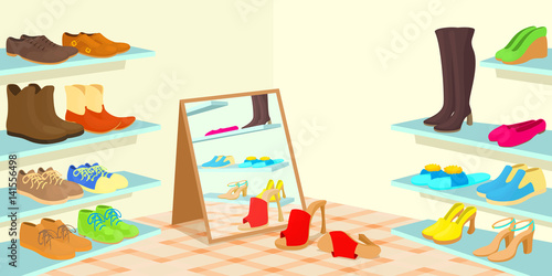 Footwear horizontal banner, cartoon style