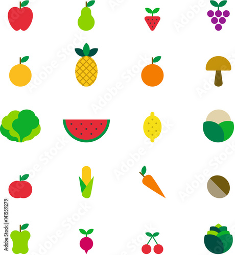 FRUITS & VEGETABLES colored flat icons pack