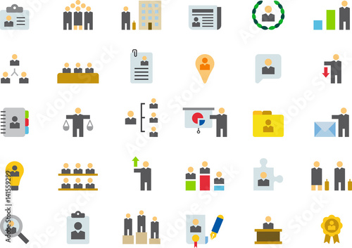 BUSINESS, HUMAN RESOURCES & MANAGEMENT colored flat icons pack