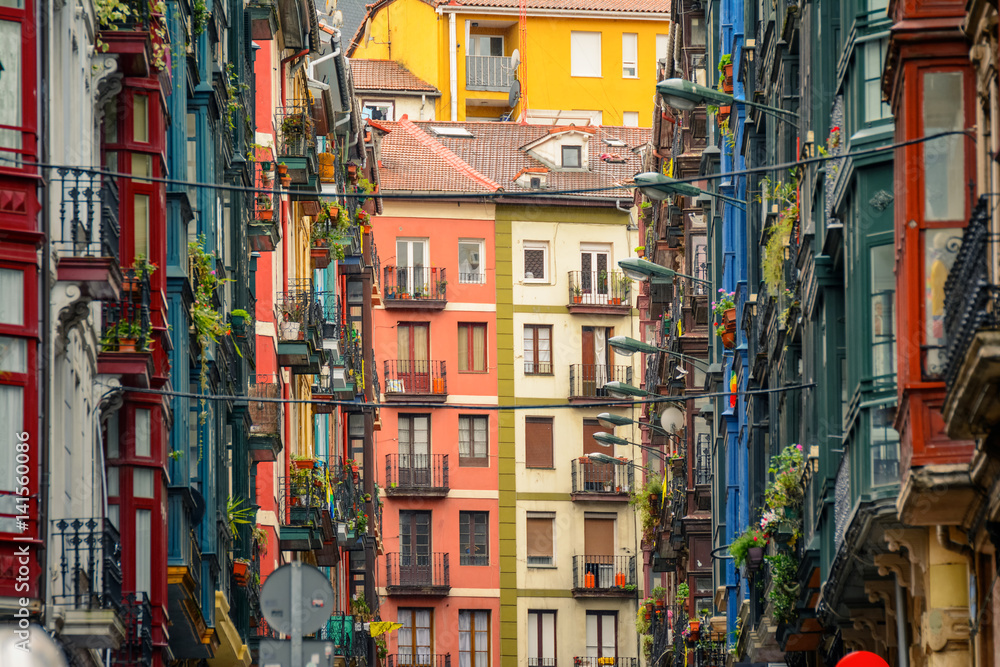 Fototapeta premium colorful old basque neighborhood at bilbao, Spain