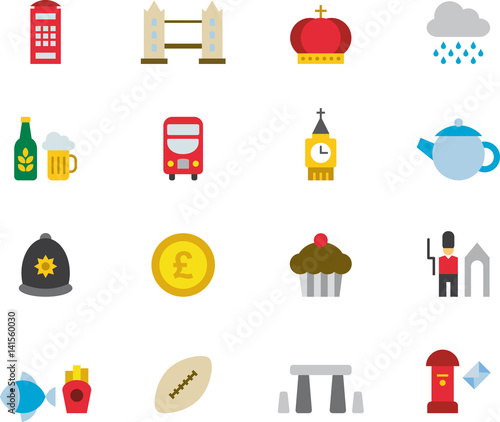 UNITED KINGDOM colored flat icons pack