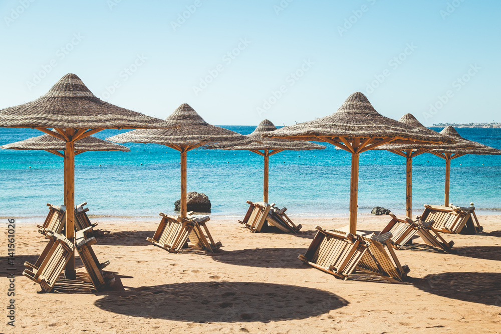 Fototapeta premium Beach without people. Closed beach. Swimming is prohibited